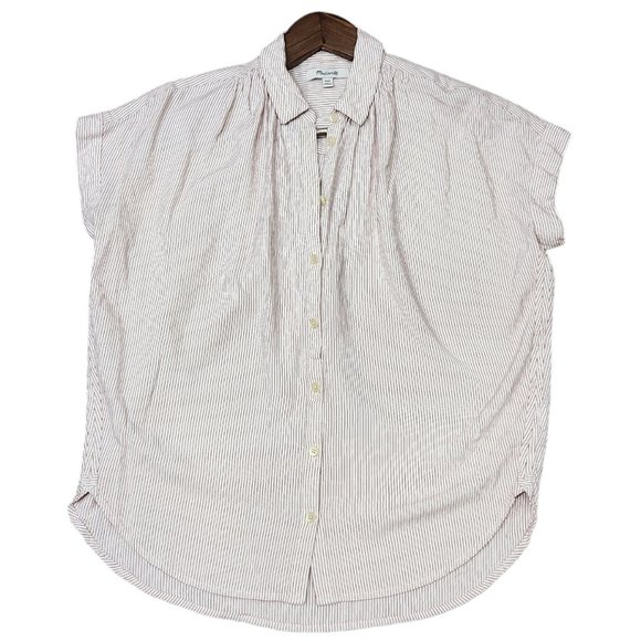 Madewell Central Stripe Oversized Fit Button-Down Red and White Shirt XS - Picture 4 of 10